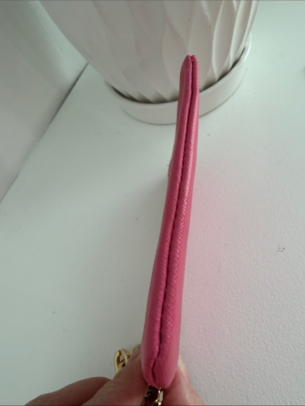 Tory Burch Hot Pink Saffiano Leather Key Pouch with Gold Chain - Picture 3 of 6